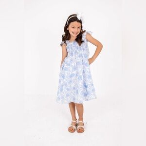 J. Marie Palmer Floral Blue and White Smocked Tiered Flutter Dress PLEASE READ